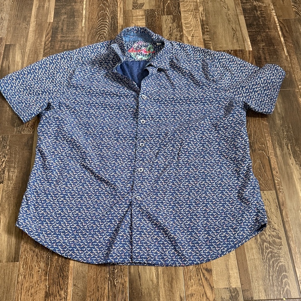 Robert Graham Navy & White Short-Sleeve Printed Button-Down Shirt